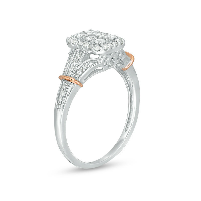 Main Image 2 of 1/2 CT. T.W. Diamond Rectangular Cushion Frame Collar Ring in 10K Two-Tone Gold