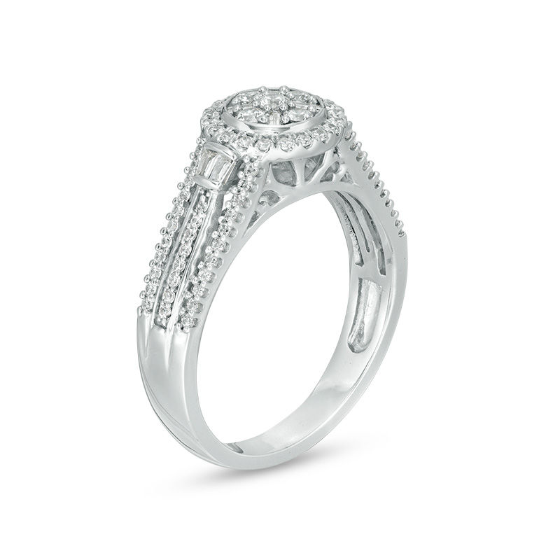 Main Image 2 of 1/2 CT. T.W. Baguette and Round Composite Diamond Frame Collar Ring in 10K White Gold