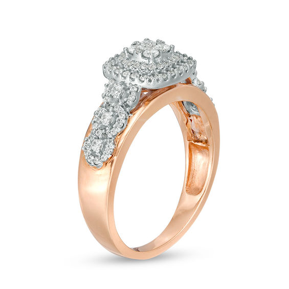 1/2 CT. T.w. Diamond Double Cushion Frame Ring in 10K Two-Tone Gold
