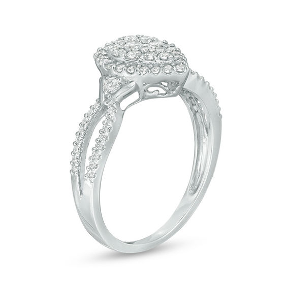 1/2 CT. T.w. Diamond Pear-Shaped Frame Tri-Sides Ring in 10K White Gold