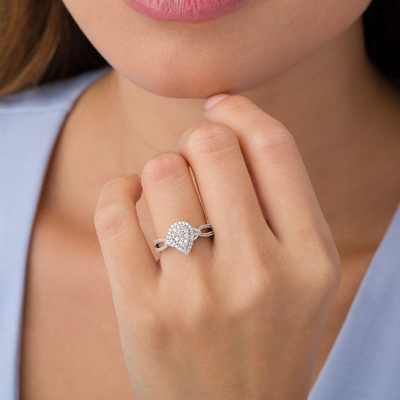 1/2 CT. T.w. Diamond Pear-Shaped Frame Tri-Sides Ring in 10K White Gold