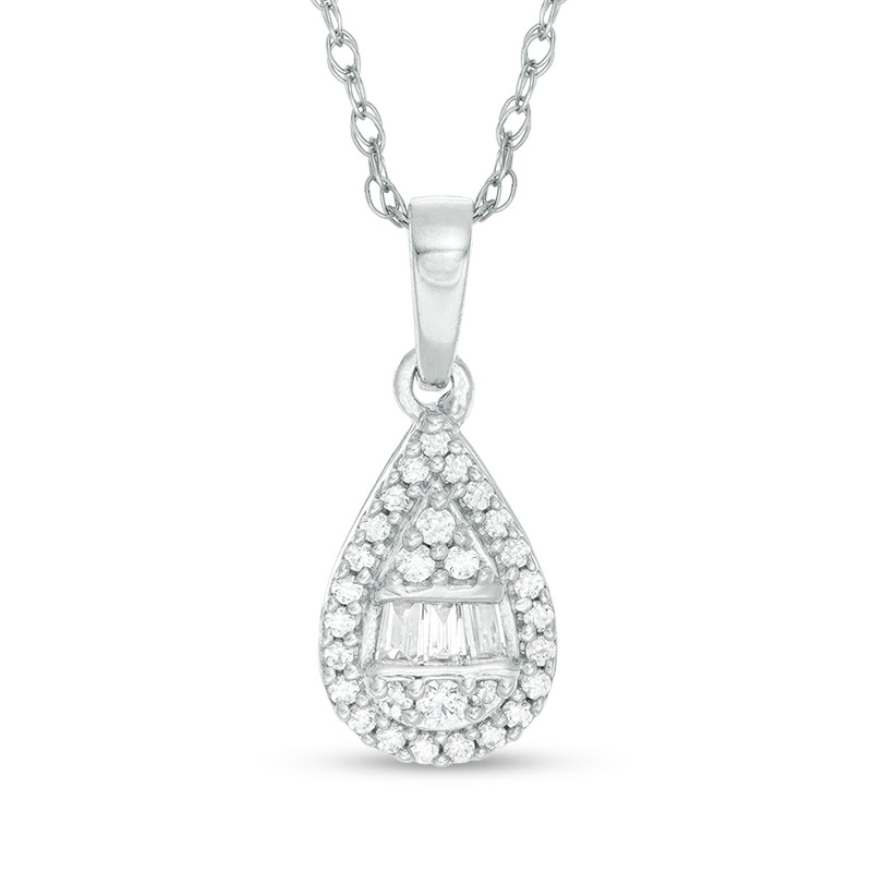 Main Image 1 of 1/6 CT. T.W. Pear-Shaped Multi-Diamond Frame Pendant in 10K White Gold