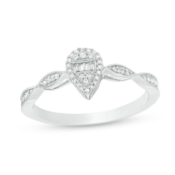 1/6 CT. T.w. Composite Pear-Shaped Diamond Frame Twist Promise Ring in 10K White Gold