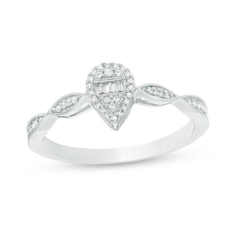 Main Image 1 of 1/6 CT. T.W. Composite Pear-Shaped Diamond Frame Twist Promise Ring in 10K White Gold