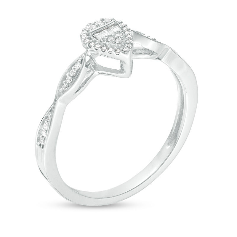 Main Image 2 of 1/6 CT. T.W. Composite Pear-Shaped Diamond Frame Twist Promise Ring in 10K White Gold