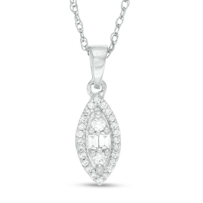 Main Image 1 of 1/6 CT. T.W. Composite Marquise Diamond Frame Pendant in 10K White Gold