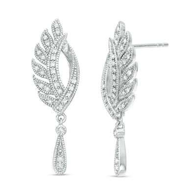1 5 Ct T W Diamond Leaf Vintage Style Drop Earrings In Sterling T W Diamond Leaf Vintage Style Drop Earrings In Sterling Silver