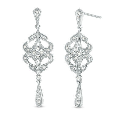 1 10 Ct T W Diamond Filigree Vintage Style Drop Earrings In Sterling Silver Zales 1 10 Ct T W Diamond Filigree Vintage, Sterling Filigree Chandelier Earrings
