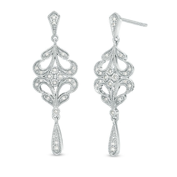 1/10 CT. T.w. Diamond Filigree Vintage-Style Drop Earrings in Sterling Silver