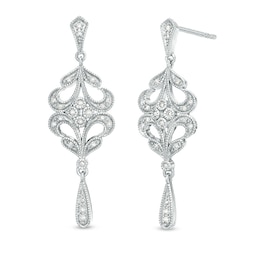1/10 CT. T.W. Diamond Filigree Vintage-Style Drop Earrings in Sterling Silver
