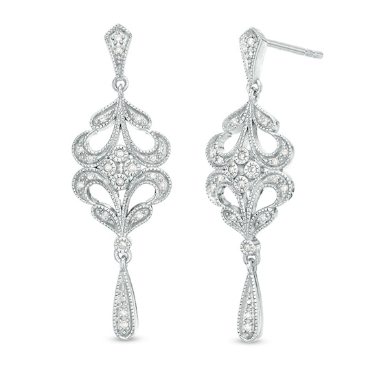 1/10 CT. T.w. Diamond Filigree Vintage-Style Drop Earrings in Sterling Silver