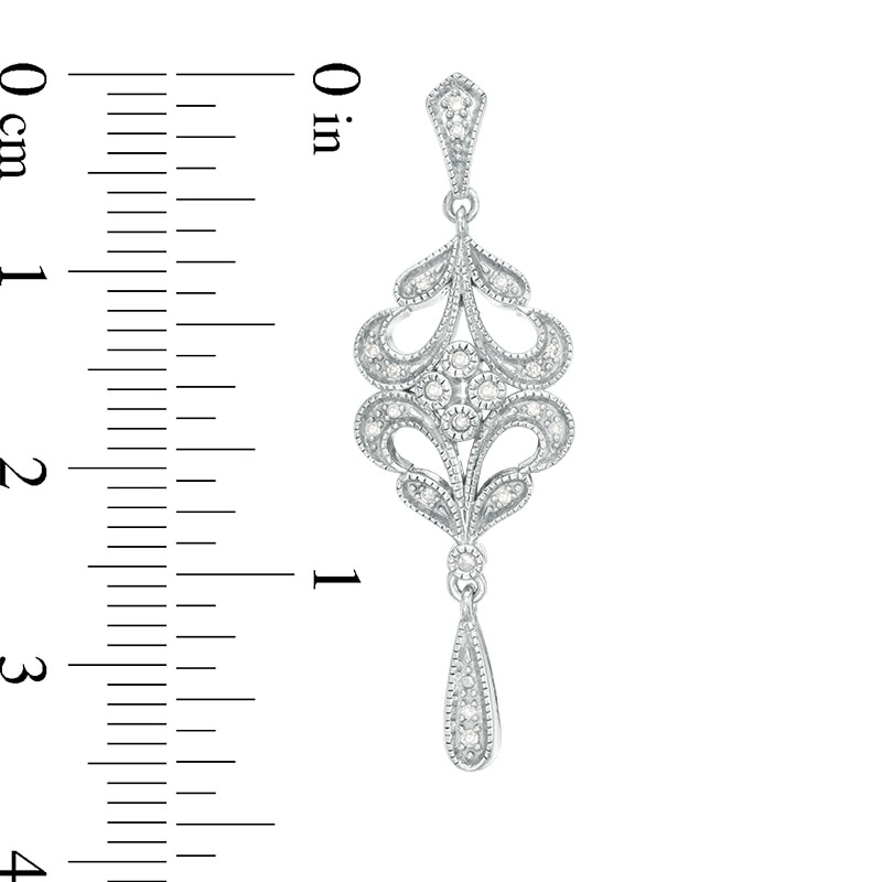 Main Image 3 of 1/10 CT. T.W. Diamond Filigree Vintage-Style Drop Earrings in Sterling Silver