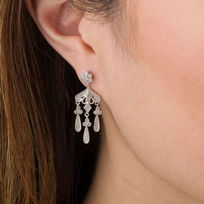 1 5 Ct T W Diamond Vintage Style, Sterling Diamond Chandelier Earrings
