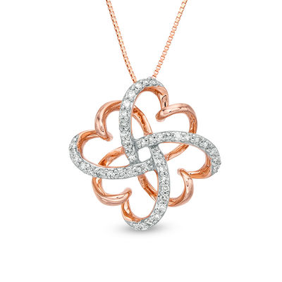 T.W. Diamond Clover Heart Knot Pendant 