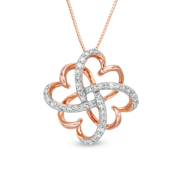 1/6 CT. T.w. Diamond Clover Heart Knot Pendant in 10K Rose Gold
