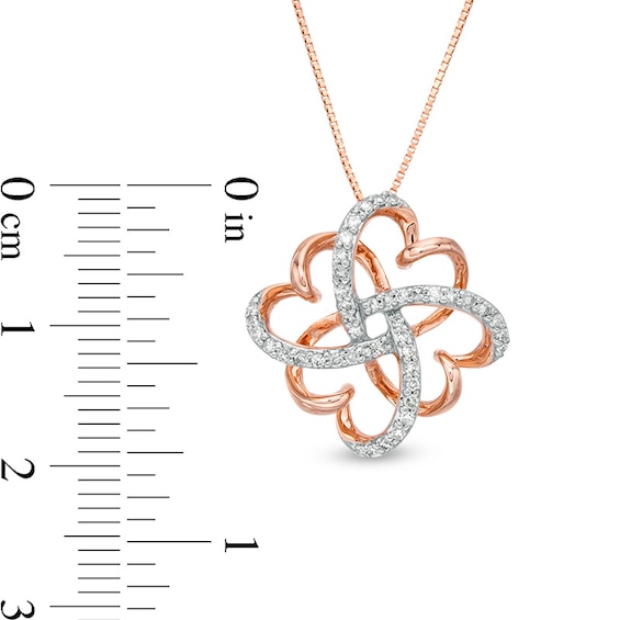 1/6 CT. T.w. Diamond Clover Heart Knot Pendant in 10K Rose Gold