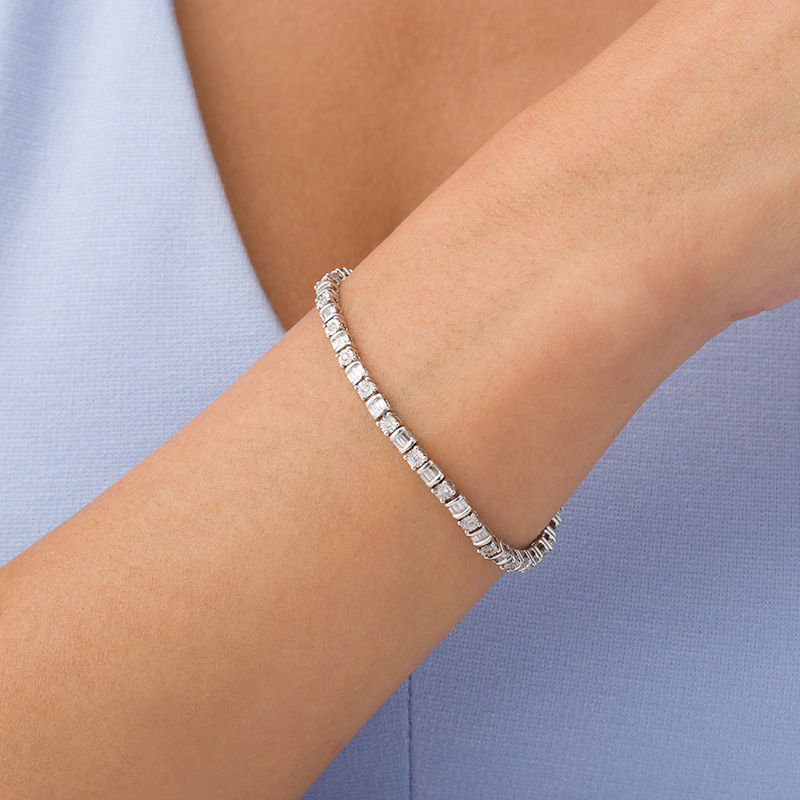 1 CT. T.W. Baguette and Round Diamond Tennis Bracelet in 10K White Gold |  Zales