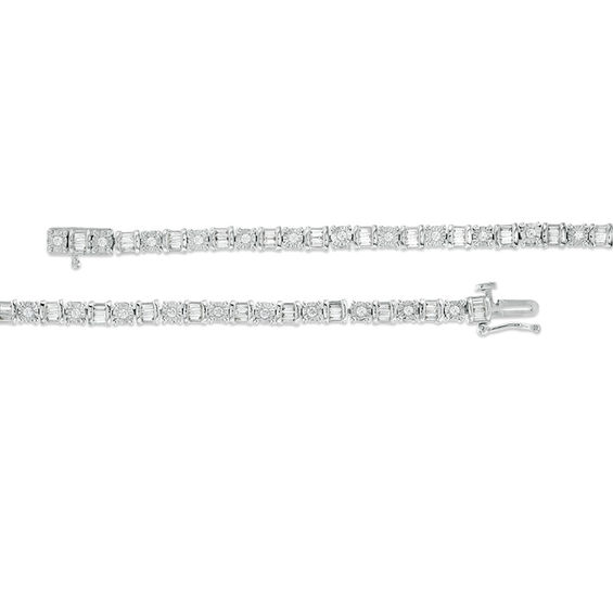 1 CT. T.w. Baguette and Round Diamond Tennis Bracelet in 10K White Gold