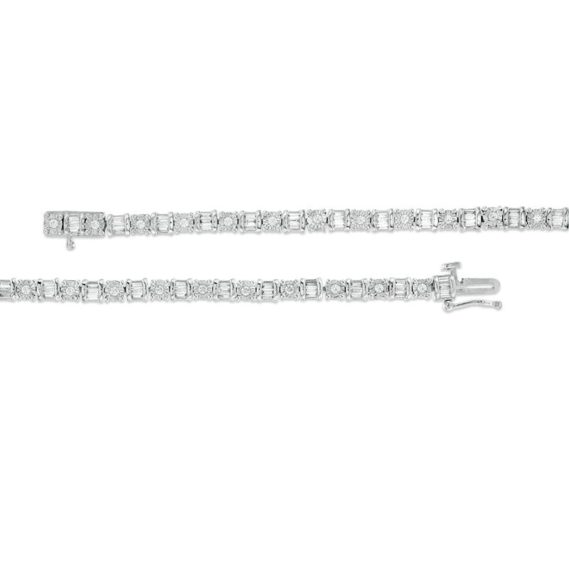 1 CT. T.W. Baguette and Round Diamond Tennis Bracelet in 10K White Gold