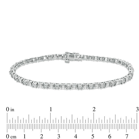 1 CT. T.w. Baguette and Round Diamond Tennis Bracelet in 10K White Gold