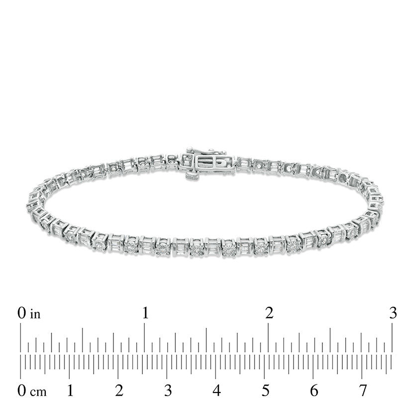 1 CT. T.W. Baguette and Round Diamond Tennis Bracelet in 10K White Gold