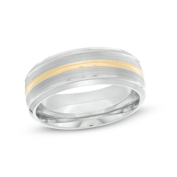 8.0mm Yellow IP Center Satin Wedding Band in Tantalum