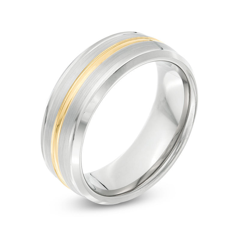 Main Image 2 of 8.0mm Yellow IP Center Satin Wedding Band in Tantalum