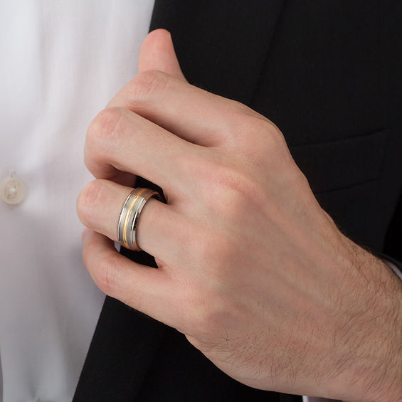 8.0mm Yellow IP Center Satin Wedding Band in Tantalum