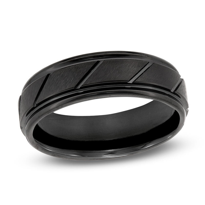 Men's 7.0mm Satin Grooved Wedding Band in Black IP Tantalum