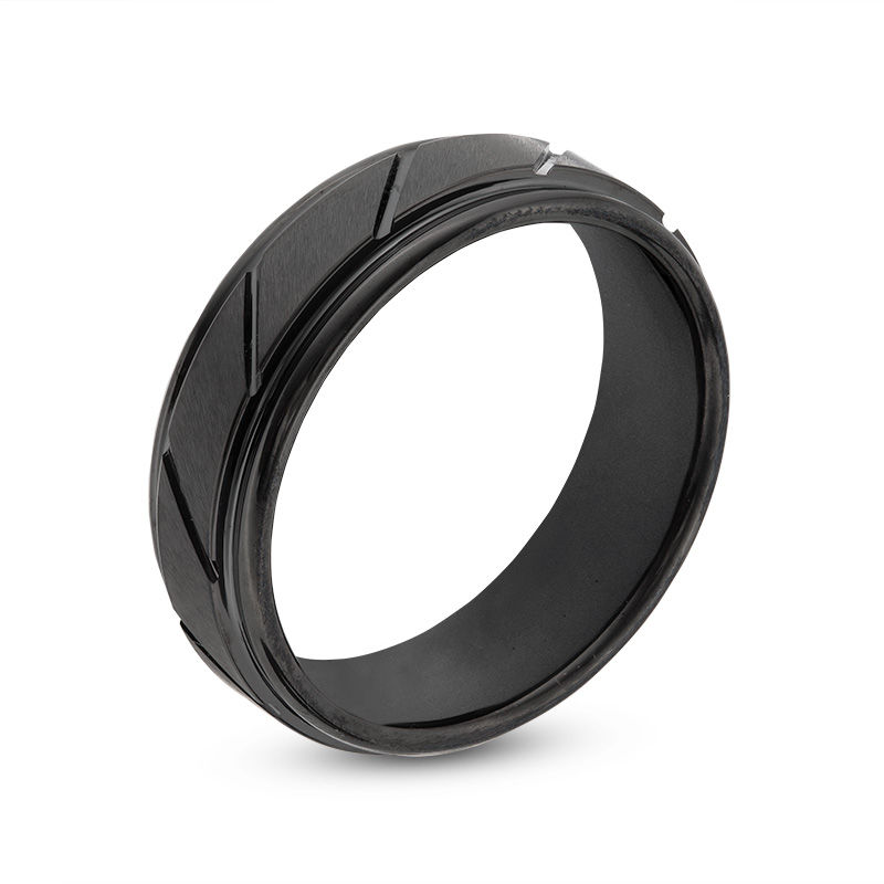 Men's 7.0mm Satin Grooved Wedding Band in Black IP Tantalum