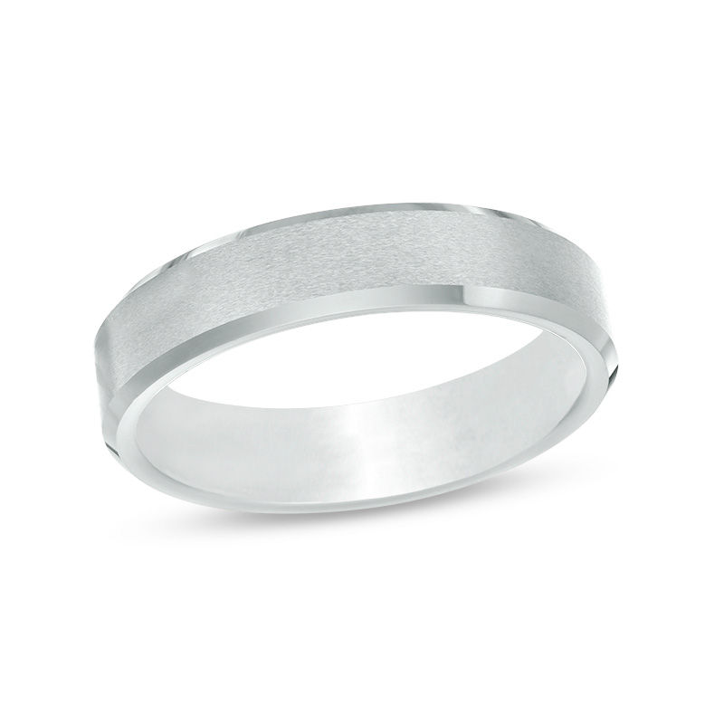 Men's 5.0mm Satin Bevel Edge Wedding Band in Tantalum