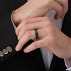 Thumbnail Image 3 of 6.0mm Satin Step Edge Wedding Band in Black IP Tantalum