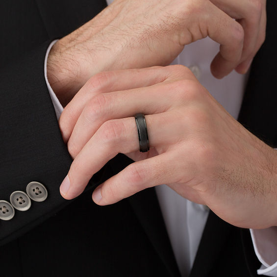6.0mm Satin Step Edge Wedding Band in Black IP Tantalum