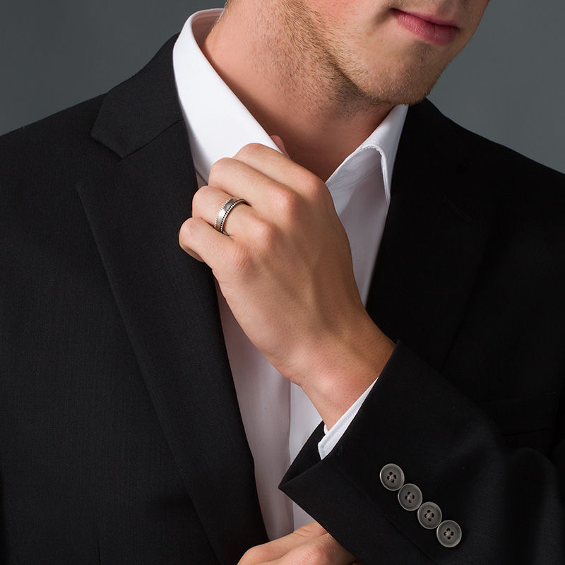 Main Image 3 of Men's 8.0mm Satin Coin Edge Wedding Band in Tantalum