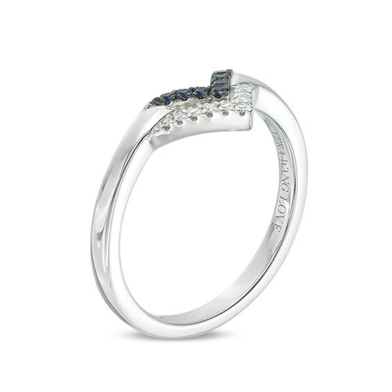 Vera Wang Love Collection Blue Sapphire and 1/20 CT. T.w. Diamond Double Chevron Ring in Sterling Silver