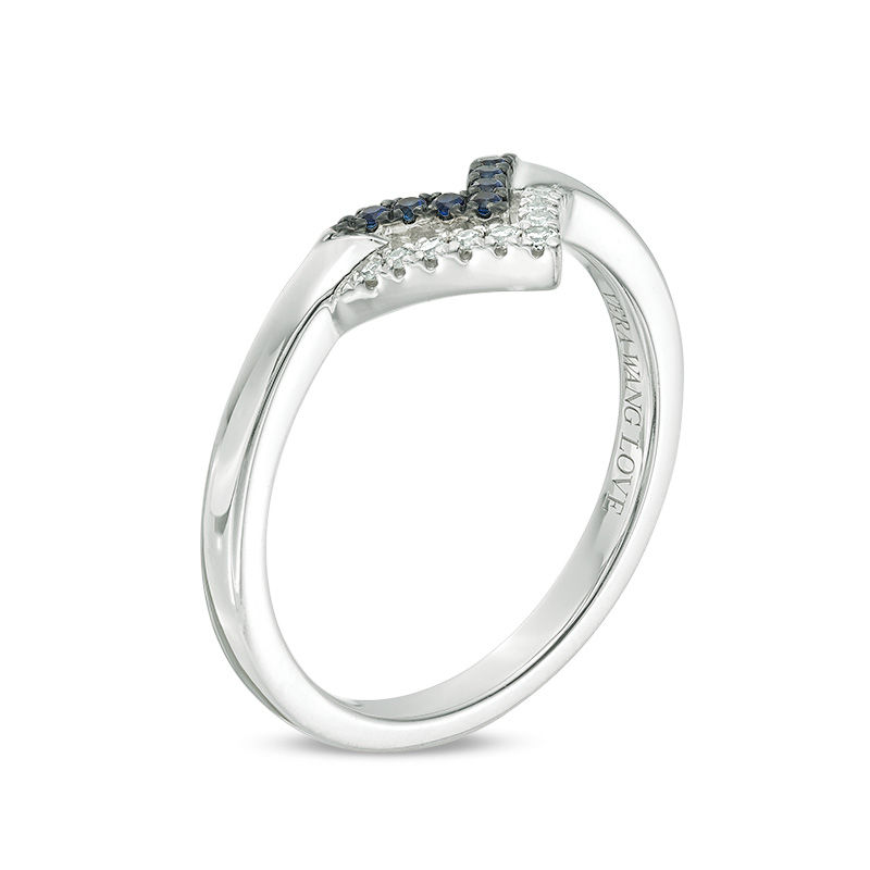 Vera Wang Love Collection Blue Sapphire and 1/20 CT. T.W. Diamond Double Chevron Ring in Sterling Silver