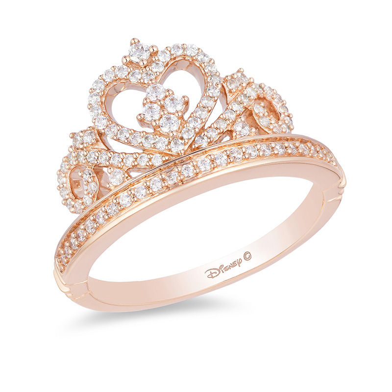 Enchanted Disney Princess 1/3 CT. T.W. Diamond Heart-Top Tiara Ring in 10K Rose Gold