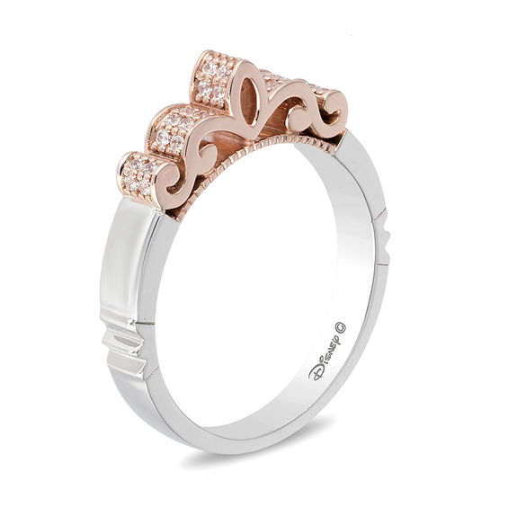 Enchanted Disney Princess 1/8 CT. T.w. Diamond Crown Ring in Sterling Silver and 10K Rose Gold