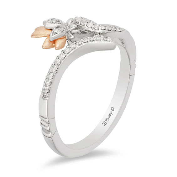 Enchanted Disney Jasmine 1/10 CT. T.w. Diamond Lotus Bypass Wrap Ring in Sterling Silver and 10K Rose Gold