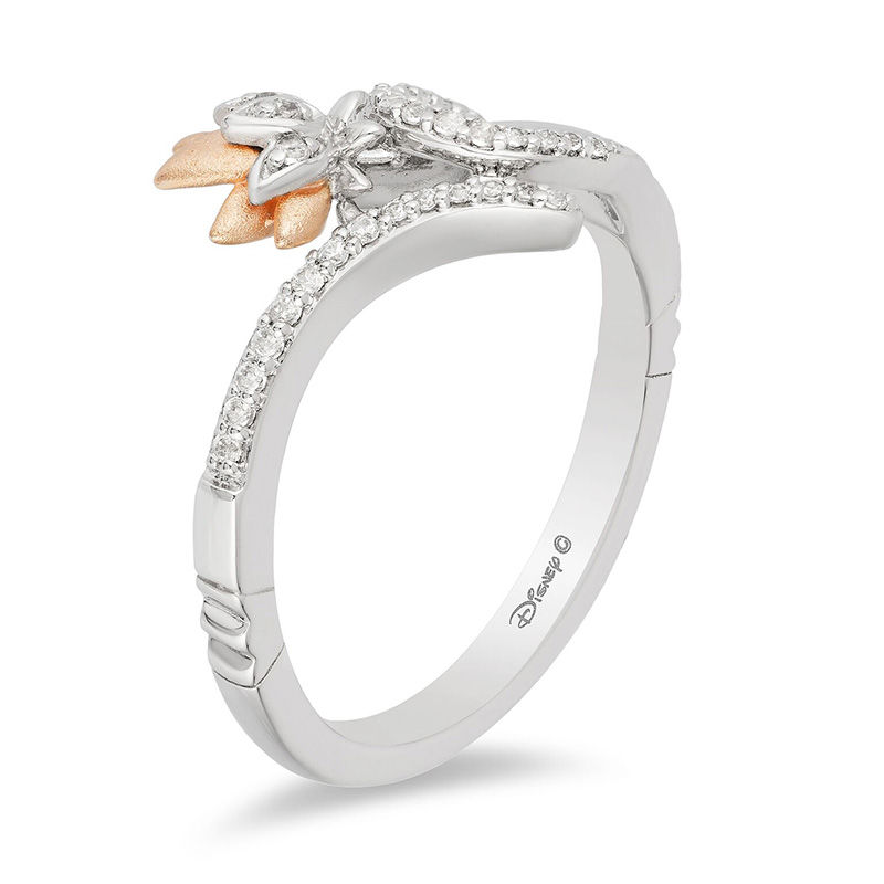 Main Image 2 of Enchanted Disney Jasmine 1/10 CT. T.W. Diamond Lotus Bypass Wrap Ring in Sterling Silver and 10K Rose Gold