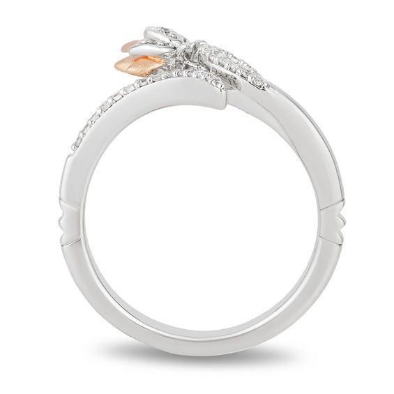 Enchanted Disney Jasmine 1/10 CT. T.w. Diamond Lotus Bypass Wrap Ring in Sterling Silver and 10K Rose Gold