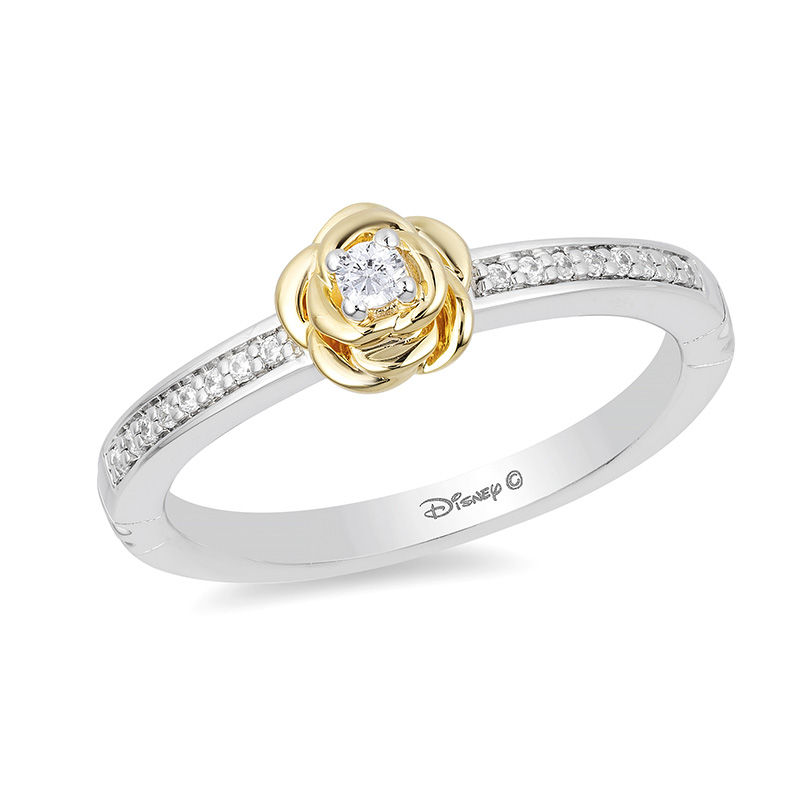 Enchanted Disney Belle 1/10 CT. T.W. Diamond Rose Ring in Sterling Silver and 10K Gold