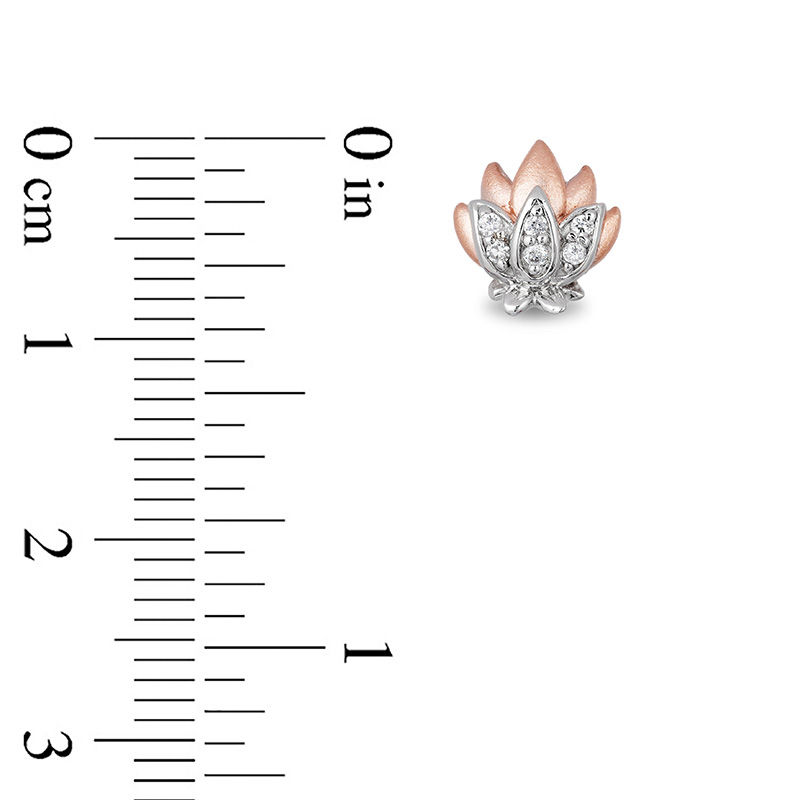 Main Image 3 of Enchanted Disney Jasmine 1/10 CT. T.W. Diamond Lotus Stud Earrings in Sterling Silver and 10K Rose Gold