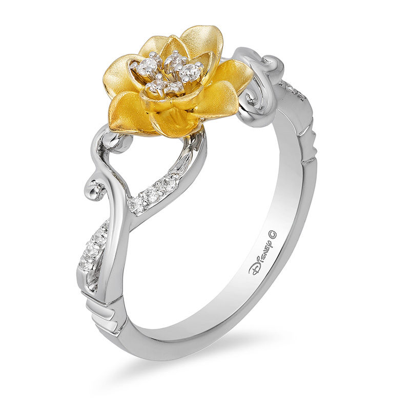 Main Image 2 of Enchanted Disney Tiana 1/10 CT. T.W. Diamond Water Lily Swirl Ring in Sterling Silver and 10K Gold