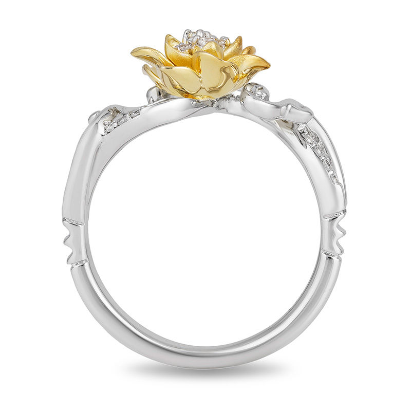 Main Image 3 of Enchanted Disney Tiana 1/10 CT. T.W. Diamond Water Lily Swirl Ring in Sterling Silver and 10K Gold