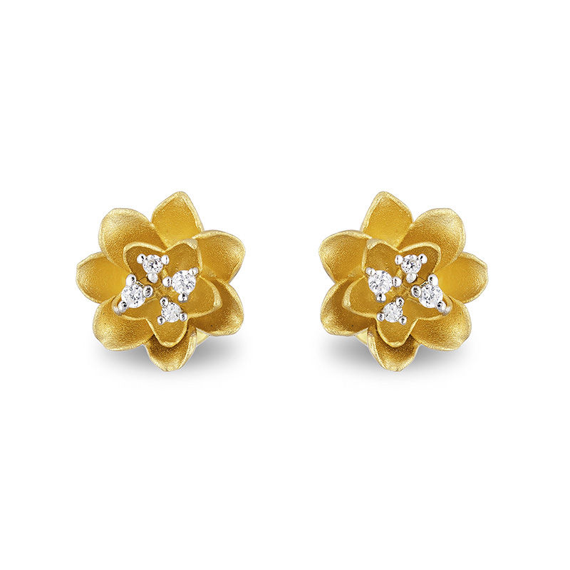 Main Image 2 of Enchanted Disney Tiana Diamond Accent Water Lily Stud Earrings in 10K Gold
