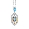 Thumbnail Image 1 of Enchanted Disney Jasmine Oval Swiss Blue Topaz and 1/5 CT. T.W. Diamond Pendant in Sterling Silver and 10K Gold - 19"