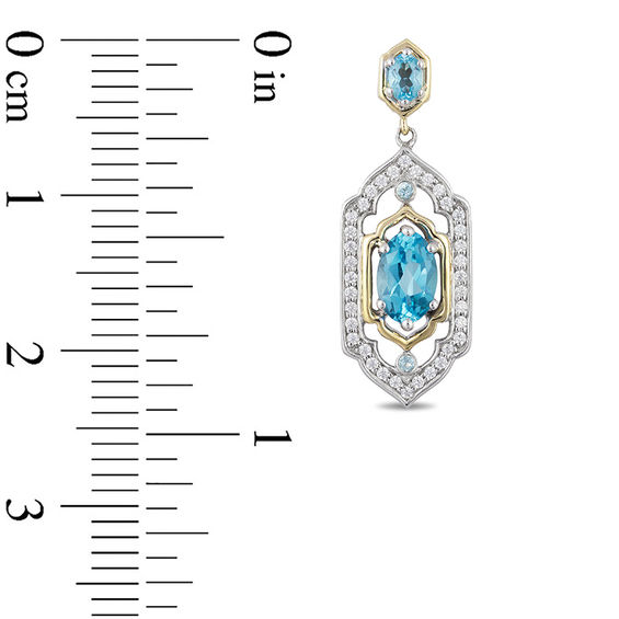 Enchanted Disney Jasmine Oval Swiss Blue Topaz and 1/5 CT. T.w. Diamond Drop Earrings in Sterling Silver and 10K Gold