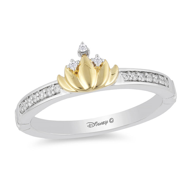 Main Image 1 of Enchanted Disney Tiana 1/10 CT. T.W. Diamond Water Lily Ring in Sterling Silver and 10K Gold