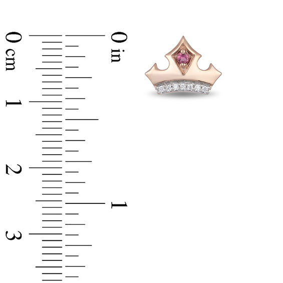 Enchanted Disney Aurora Pink Topaz and 1/20 CT. T.w. Diamond Crown Stud Earrings in 10K Rose Gold